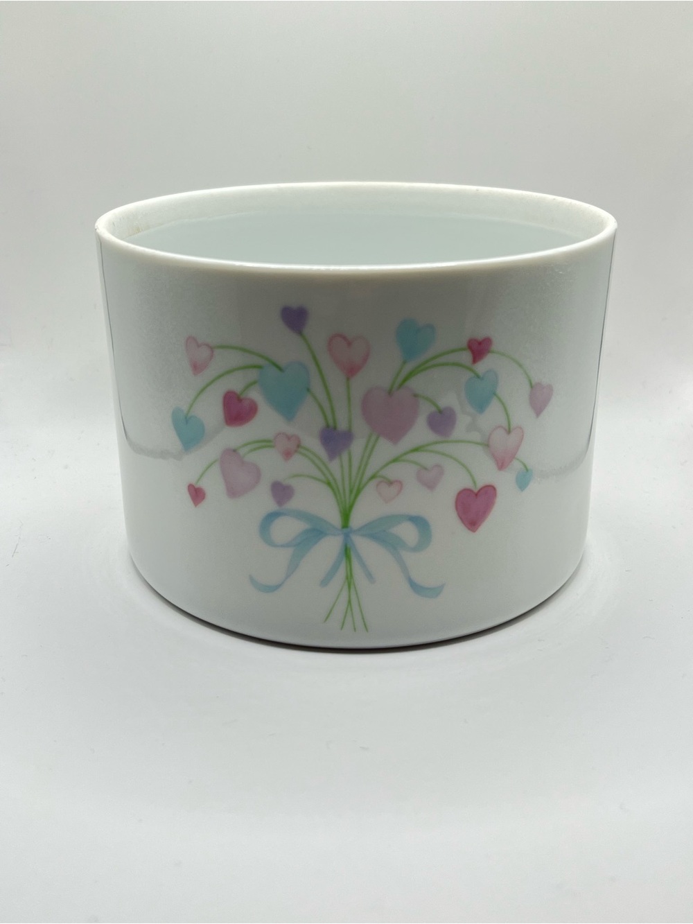 Vintage 1987White Porcelain Planter Bowl with Pastel Heart Bouquet Cottage Core